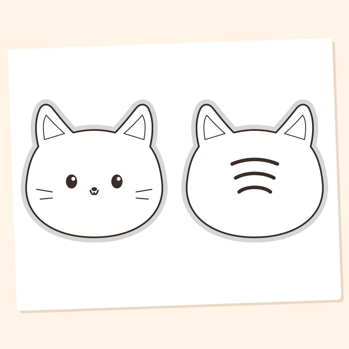 Cat template as a black outline to colour in, the front with a face and the back with stripes