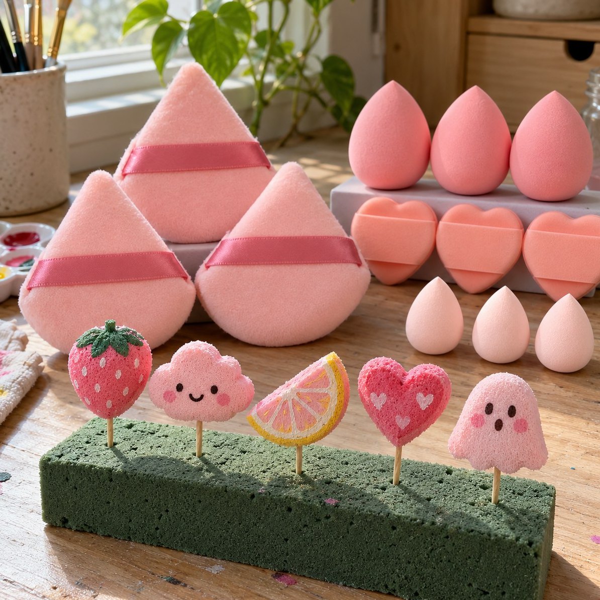 Svamp squishy diy: malede svampe tørrer på tandstikker