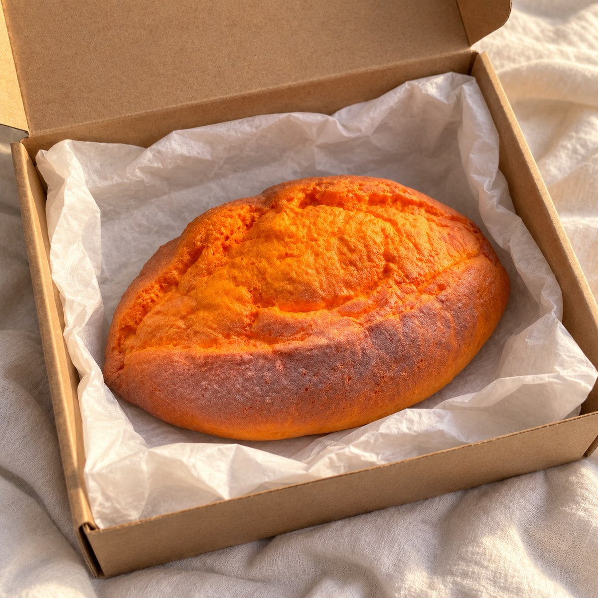 Baked Sweet Potato Squishy, Slow Rising PU, unboxed from a parcel with tissue paper