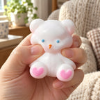 Teddybeer squishy, wit met hartjespootjes, 7 cm, wordt in de hand samengeknepen, lekker zacht