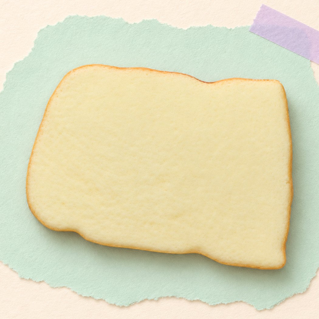 Blød toast-squishy som brødskive, produktfoto på pastelfarvet papir
