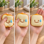 Toast squishy kawaii slow rising (Smiley toast), squished flat, half risen and fully back in shape