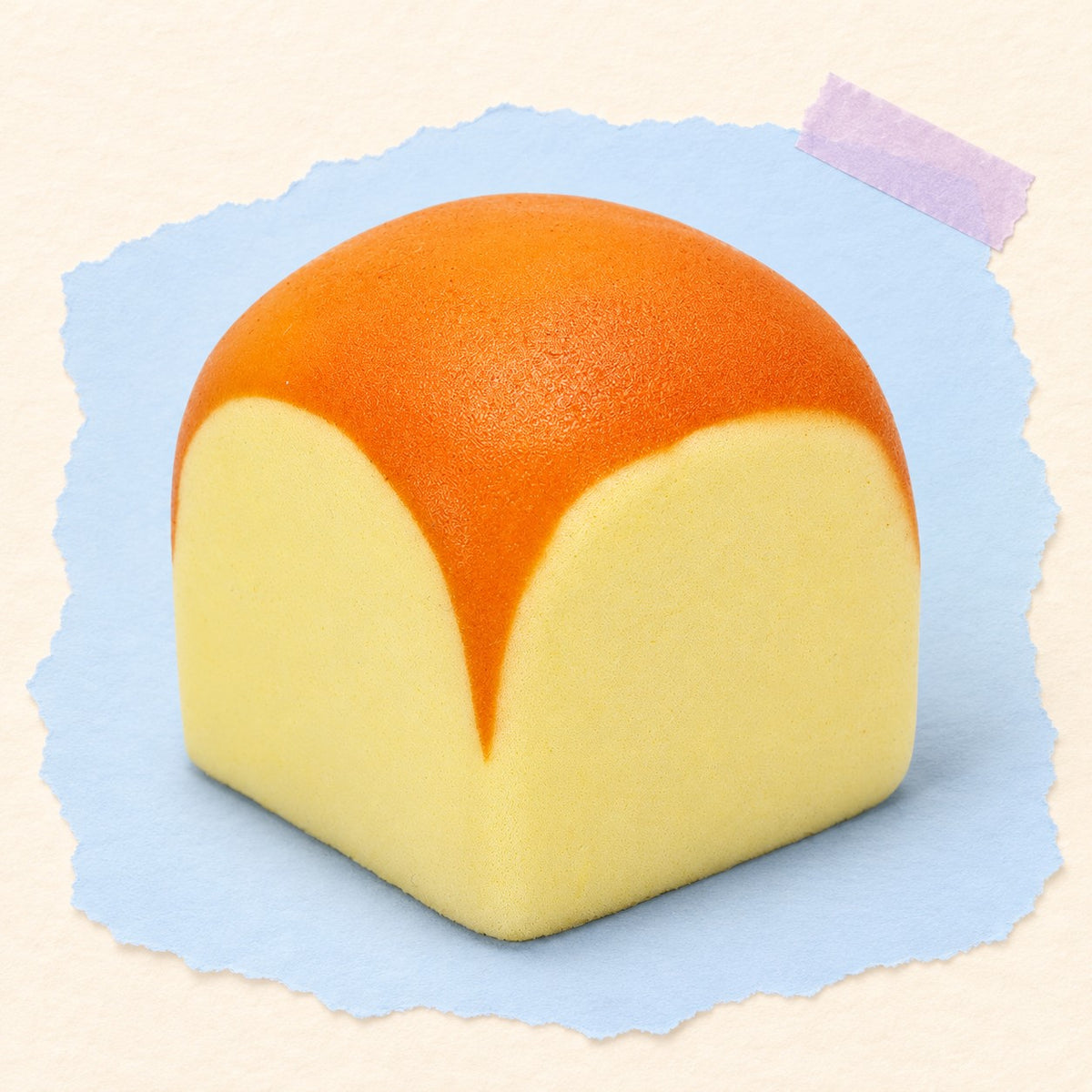 Toast squishy mini slow rising – Mini Toast Squishy, Bread Cube 4.8 or 6 cm (4.8 cm), product photo on pastel paper