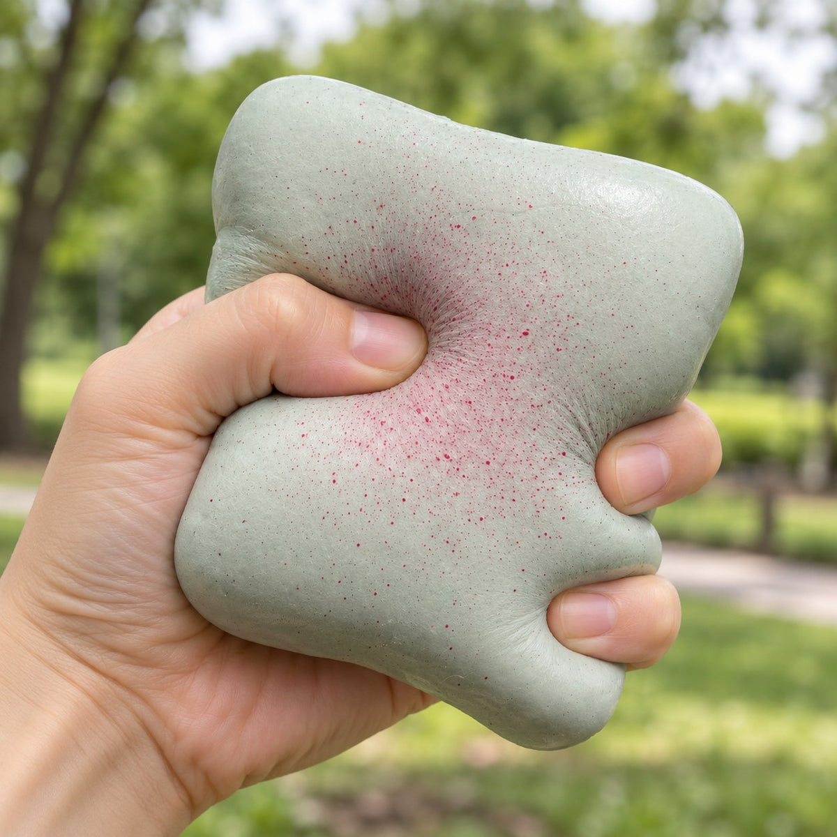 Toast squishy slow rising jumbo (Mermaid blue-grey), being squeezed by hand, soft and squishy