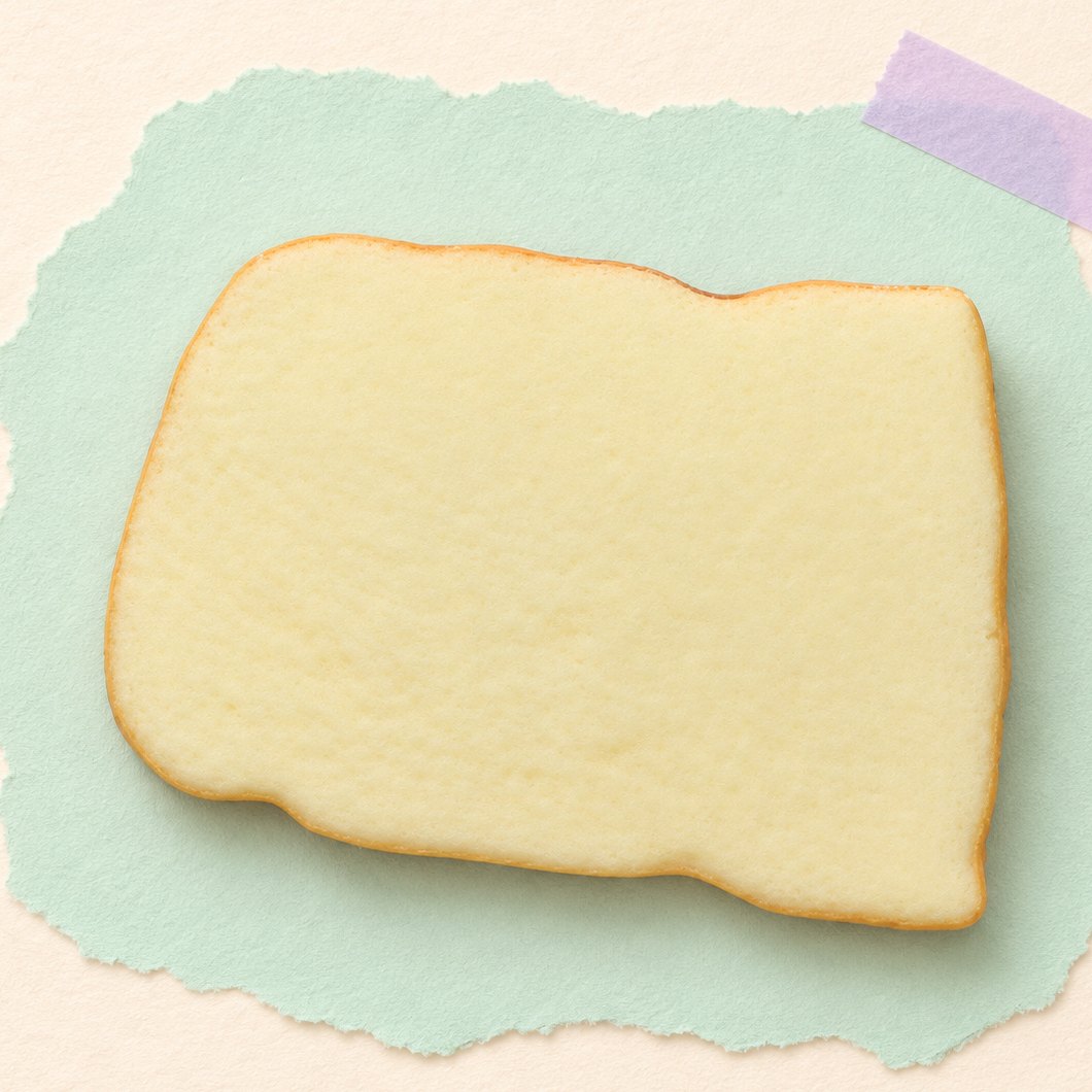 Toast squishy, een zacht sneetje brood op pastelkleurig papier