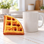 Waffle Squishy, Realistic Triangle Slice 11 cm, next to a coffee mug for size comparison