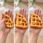 Waffle squishy slow rising, squished flat, half risen and fully back in shape