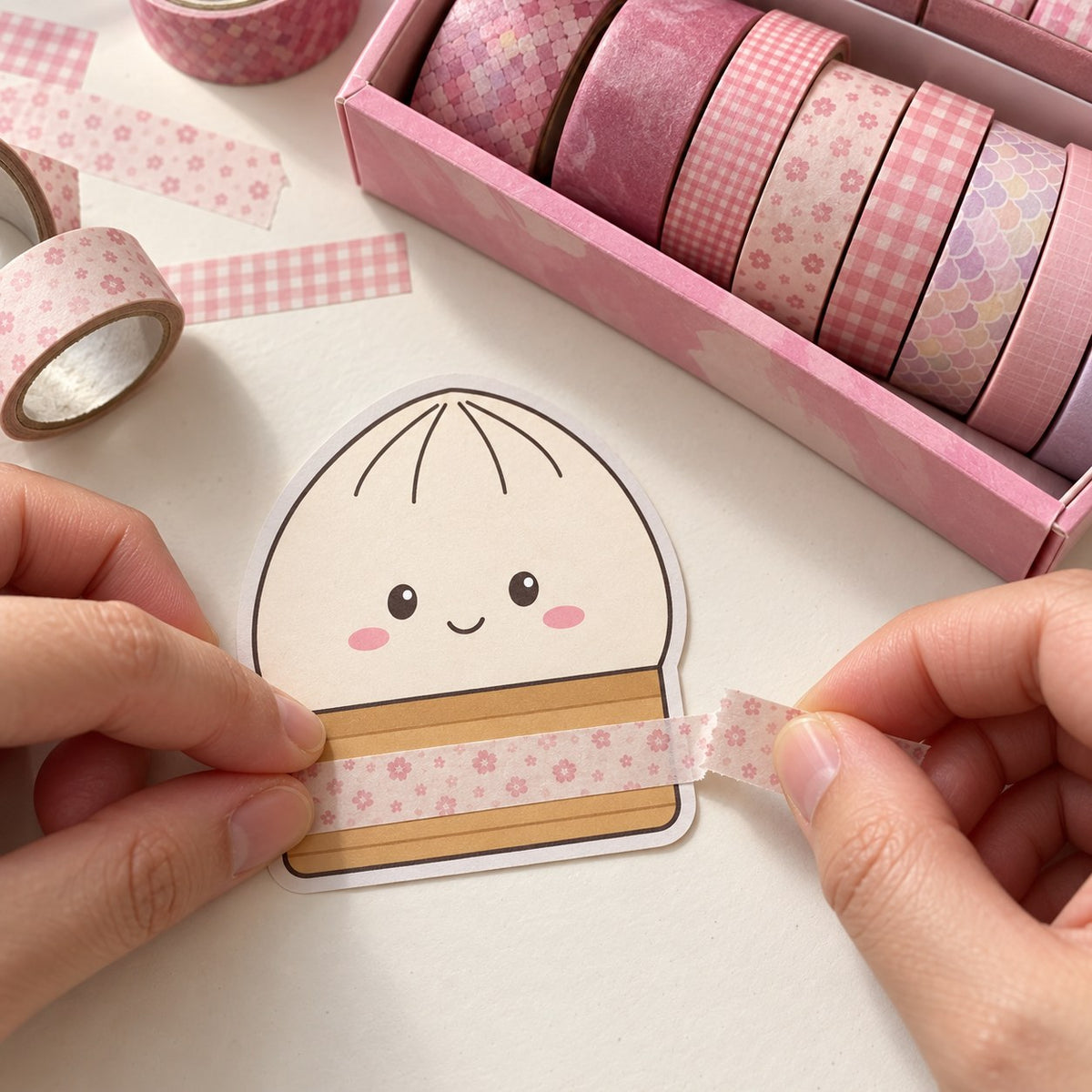 Washi Tape Box für Papier-Squishys, Tape von Hand abgerissen für eine Papier-Squishy-Vorlage