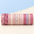 Washi tape 12 rollen – Washi Tape Box für Papier-Squishys, 12 Rollen (Weiß und Mint), Produktfoto auf Pastellpapier