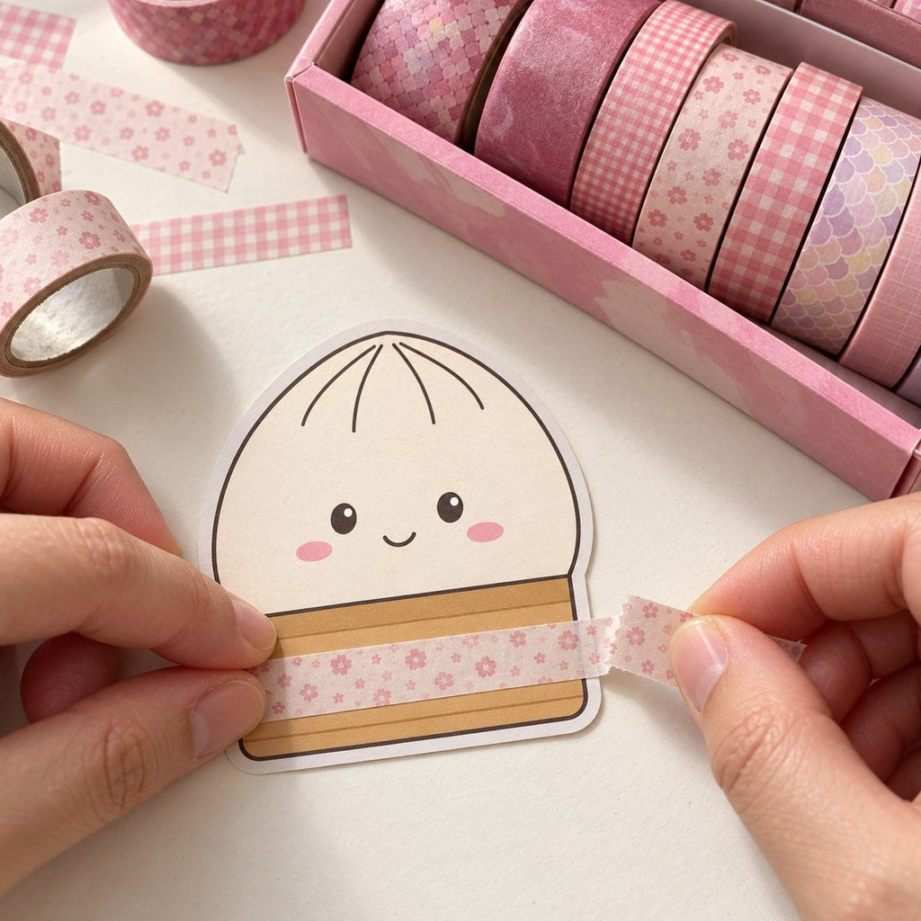 Washi tape knutselen: tape met de hand afscheuren voor een papieren squishy