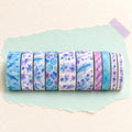 Washi tape squishy papier – Washi Tape Set für Papier-Squishys, 10 Rollen (Flieder und Wale), Produktfoto auf Pastellpapier