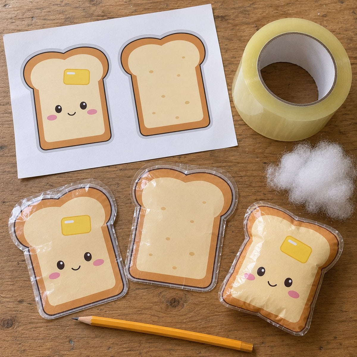 Wide clear tape for paper squishies, with a toast template and a finished paper squishy