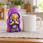 Witch Squishy for Halloween, Slow Rising, next to a coffee mug for size comparison